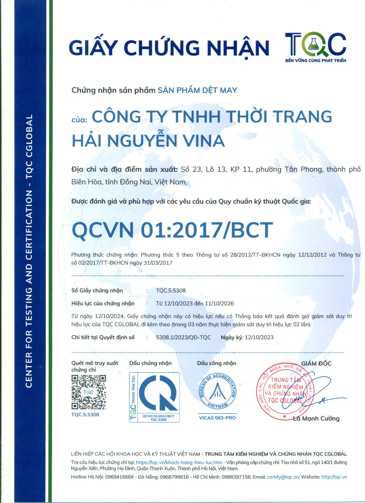 Chứng chỉ hợp quy dệt may QCVN