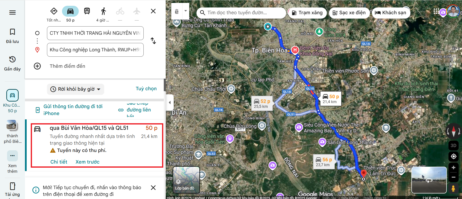 Khoảng cách từ đồng phục Hải Nguyễn Vina tới KCN Dầu Giây, Long Khánh