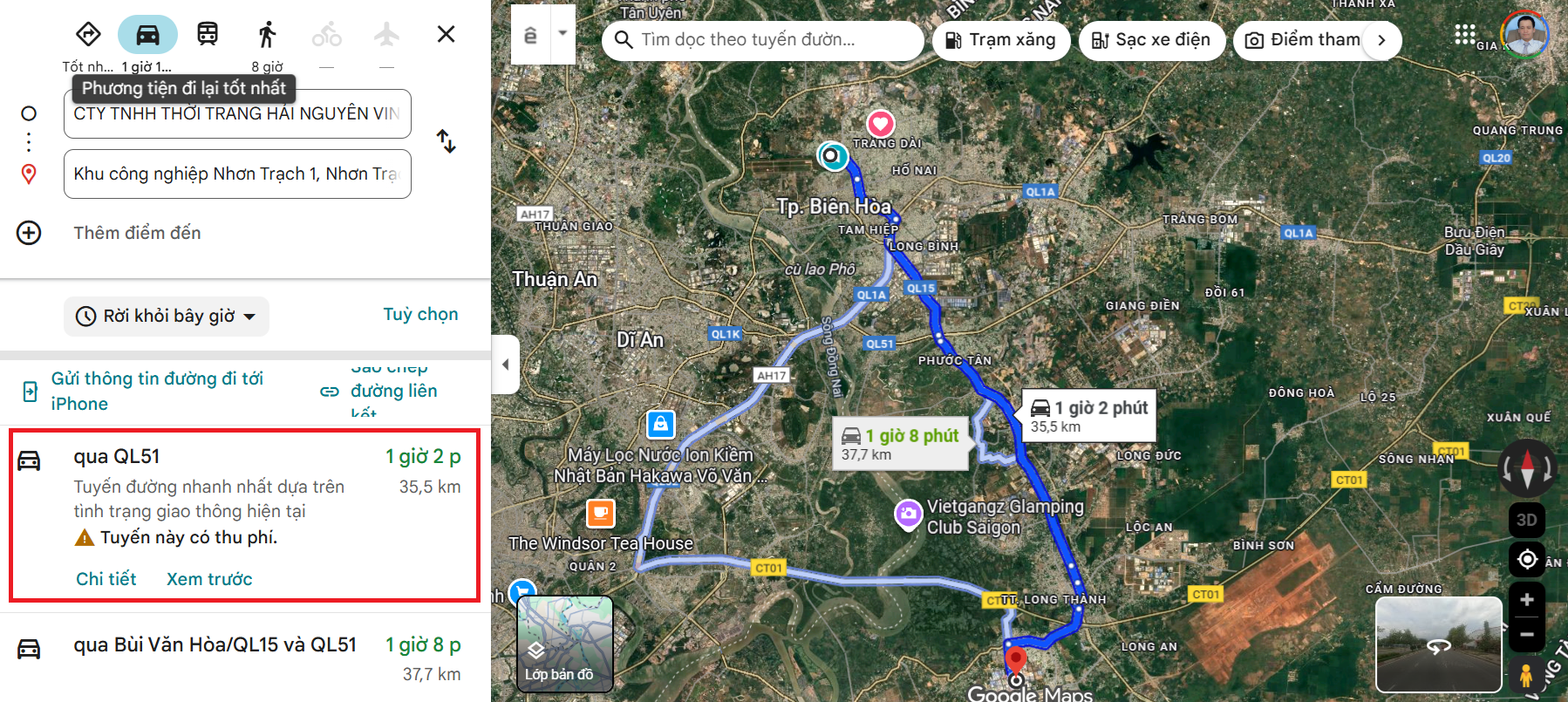 Khoảng cách từ Đồng Phục Hải Nguyễn Vina đến KCN Nhơn Trạch