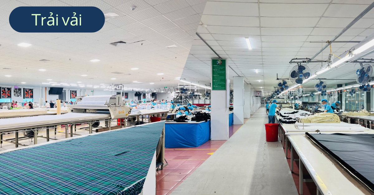 Công đoạn trải vải may đồng phục