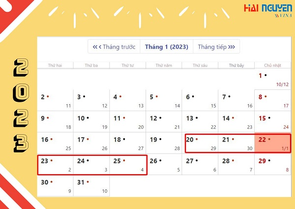 Lịch nghỉ Tết 2023 chính thức của người lao động theo phương án 1