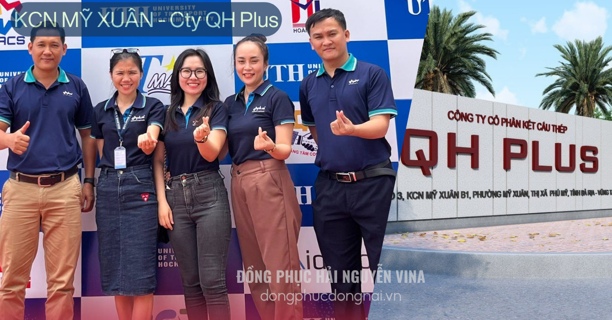 May đồng phục công ty QH Plus khu công nghiệp Mỹ Xuân