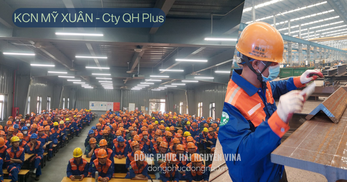 May đồng phục bảo hộ công ty QH Plus khu công nghiệp Mỹ Xuân